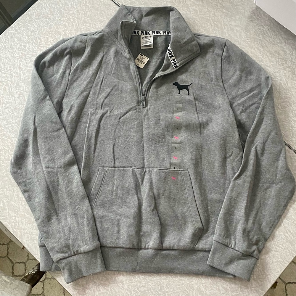 NWT PINK Victoria’s Secret Gray Quarter Zip Sweatshirt size L